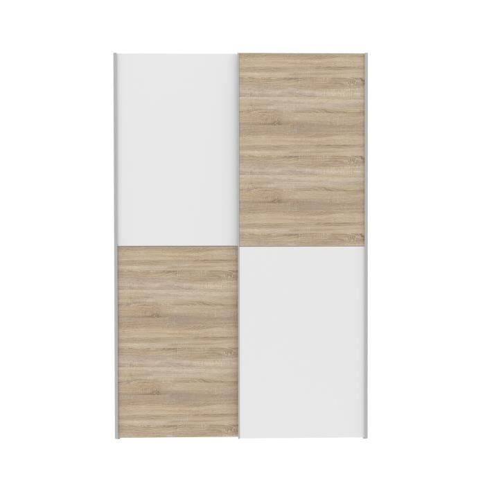 Wardrobe with 2 Sliding Doors - Particle Board - Matt White and Oak Decor - L 120 X D 61.2 X H 190.5 Cm - OZZULA