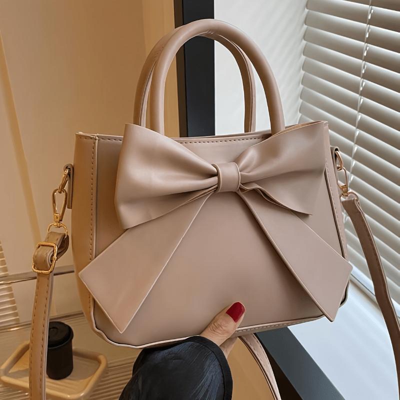 

Women S Elegant Black Bow Handbag with Golden-Tone Hardware & Detachable Strap - Structured Zipper Closure, Multi-Functional Everyday хаки
