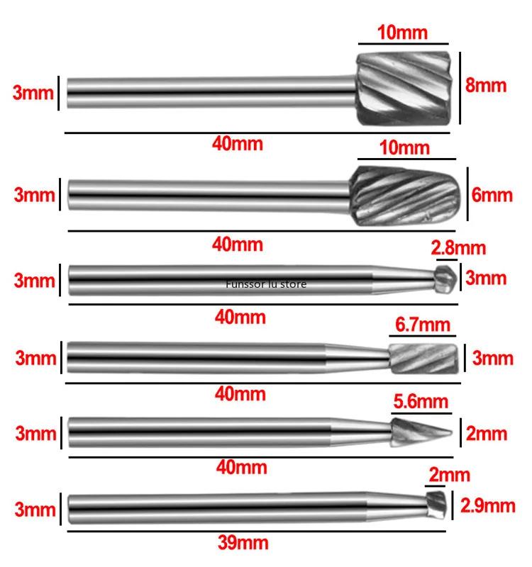 6pcs Rough Tooth Carbide Rotary File Set - High-Speed Steel Carving Milling Cutter for Woodworking DIY