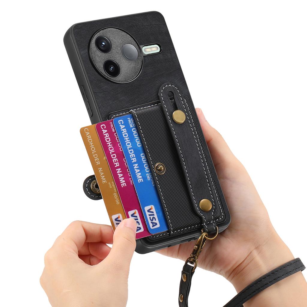 For Xiaomi Poco F7 Pro 5G/Xiaomi Redmi K80 5G Retro PU Leather Back Cover with Card Holder and Wristband Kickstand