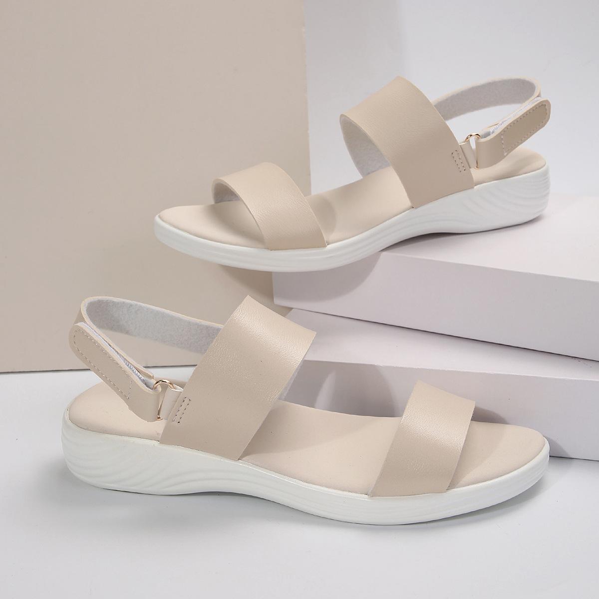 

Великого розміру товстопідошовні сандалі на плоскій підошві жіноче взуття 2025 нові зовнішньоторговельні сандалі з ремінцем на одне слово повсякденні з риб ячим носком на плоскій підошві 43