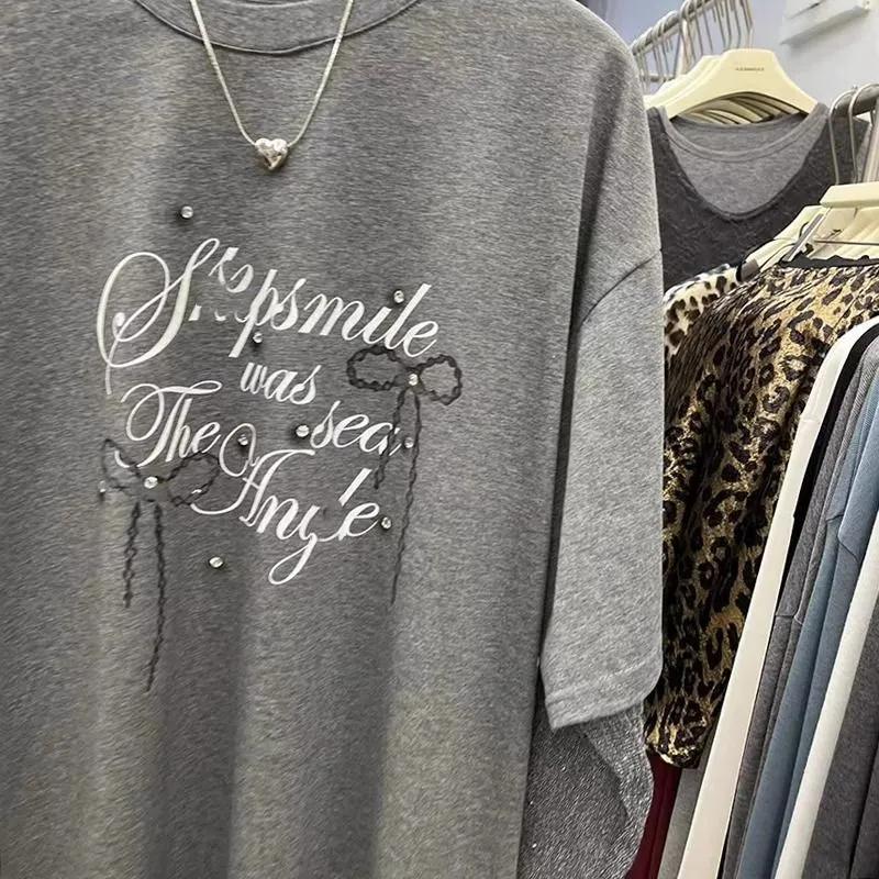 T-shirt Women Versatile Summer Casual Large Size Loose Round Neck Stamp Pullover Tops