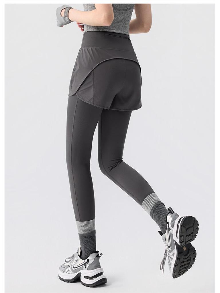 Women's High Waist Hip-Lift Yoga Pants, Quick-Dry, Two-Piece Look, for Autumn/Winter Running & Training.