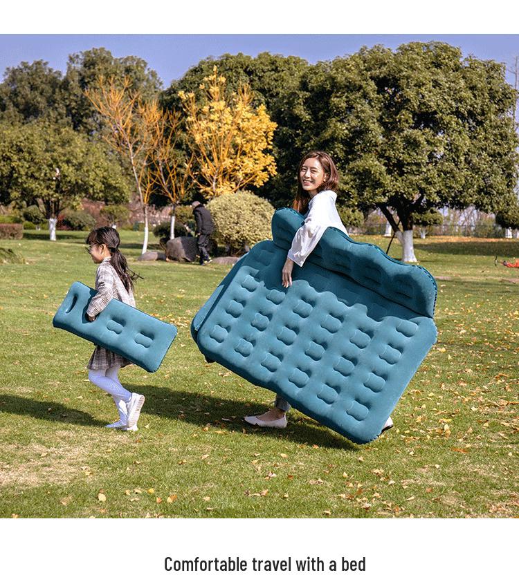 Universal Inflatable Car Bed - Rear Seat Flocking Sleep Pad with Cartoon Design