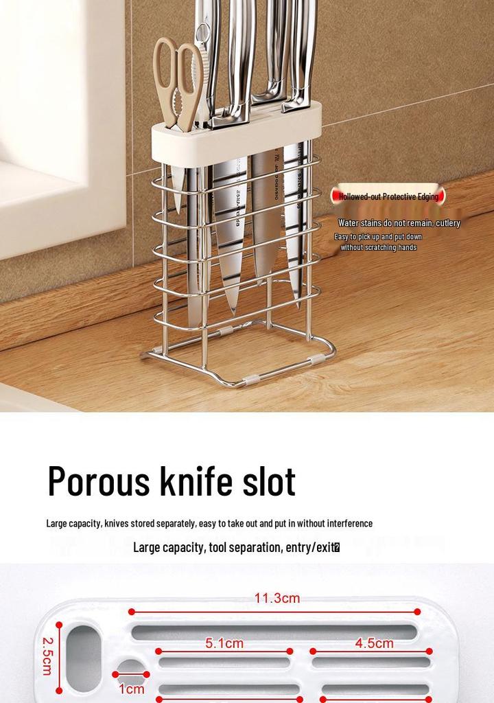 304 Stainless Steel Kitchen Storage Rack with Chopstick Holder, Knife Block, and Cutting Board Storage