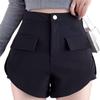 Black High Waist Elastic Women’s Shorts - Slim Fit, Wide-Leg, Casual Large Size Bootcut