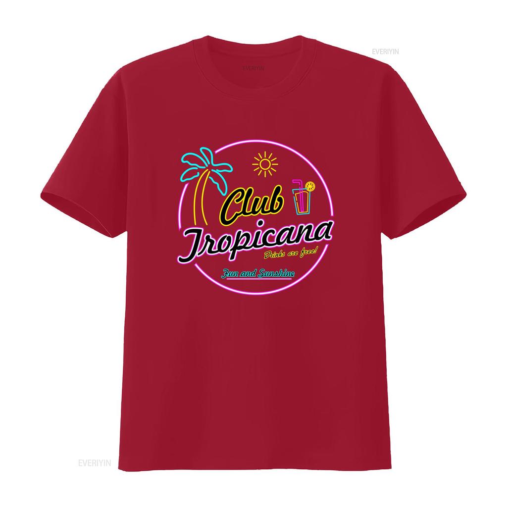 Club Tropicana Neon Design T Shirt Tropical Vibes with Palm Tree Sun Free Drinks Fun and Sunshine  vintage Washed
