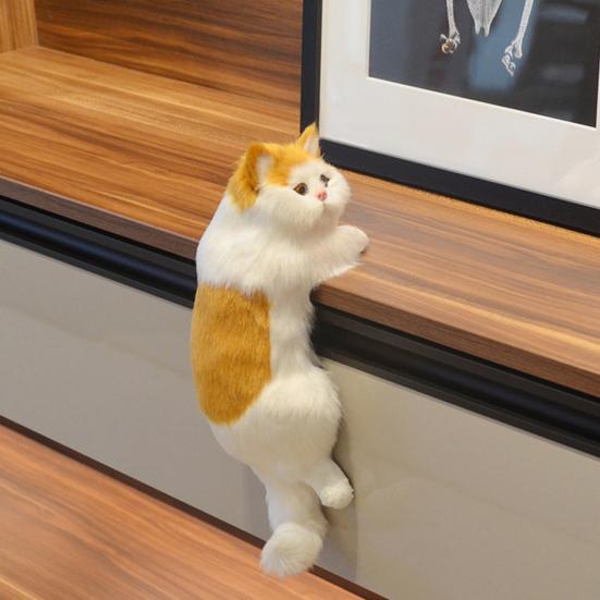 Simulering Furry Katt Ornament Plysjdyr Figur Realistisk Myk Kattunge Modell Hengende Kattdekorasjon til Hjem TV-benk Hylledekor