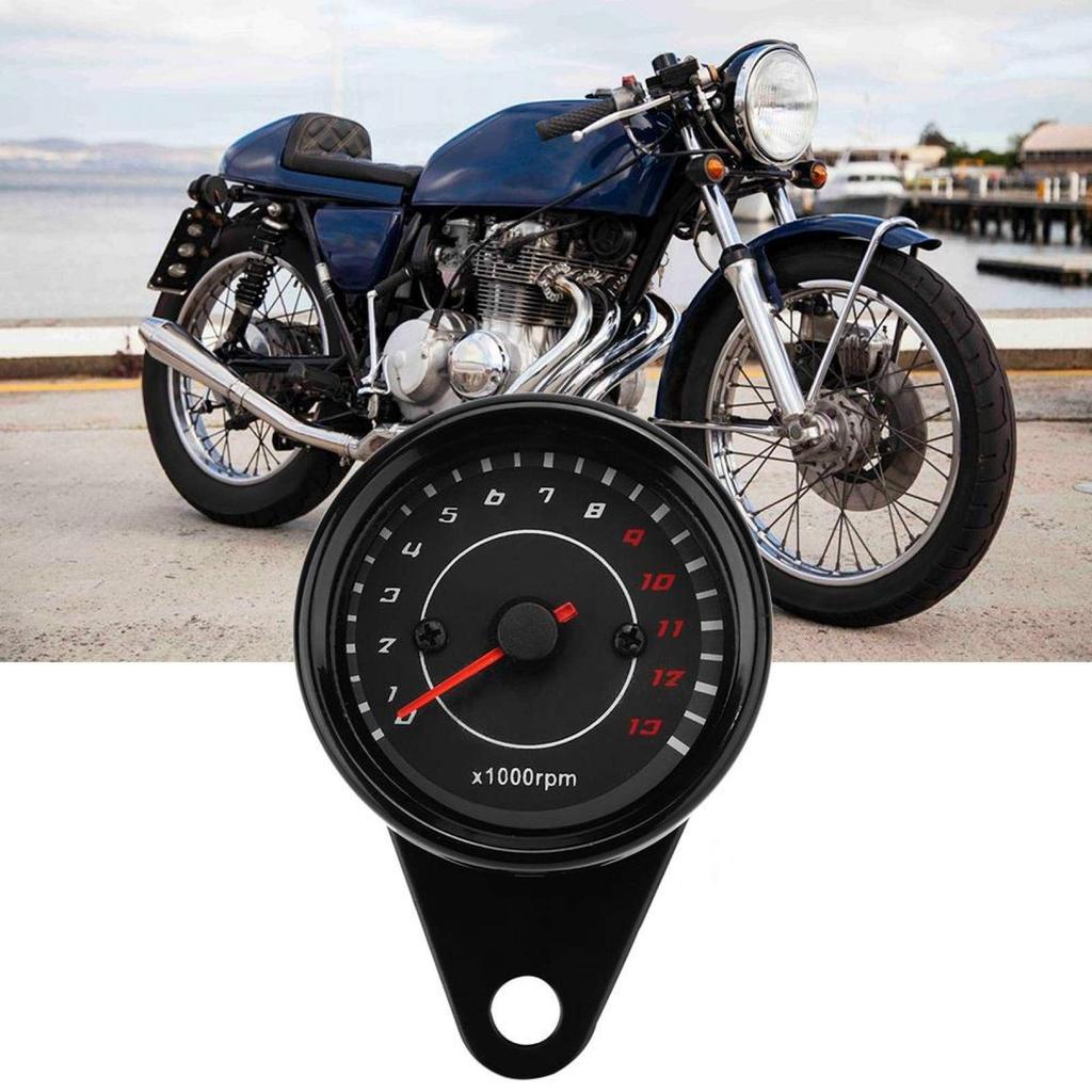 Motocyklový otáčkoměr, Otáčkoměr Měřič Rychloměr, Motocyklový Otáčkoměr Rychloměr s Podsvícením Hliníkový Měřič Náhrada (Černý plášť Černý ciferník)