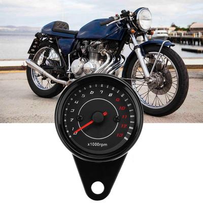 Motorcycle Tachometer, Tachometer Gauge Speedometer, Motorcycle Backlight Tachometer Speedometer Aluminum Gauge Replacement (Black Shell Black Face)