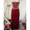 Women French Elegant Solid Lace Strapless Sling Slim Fit Evening Party Midi Dress