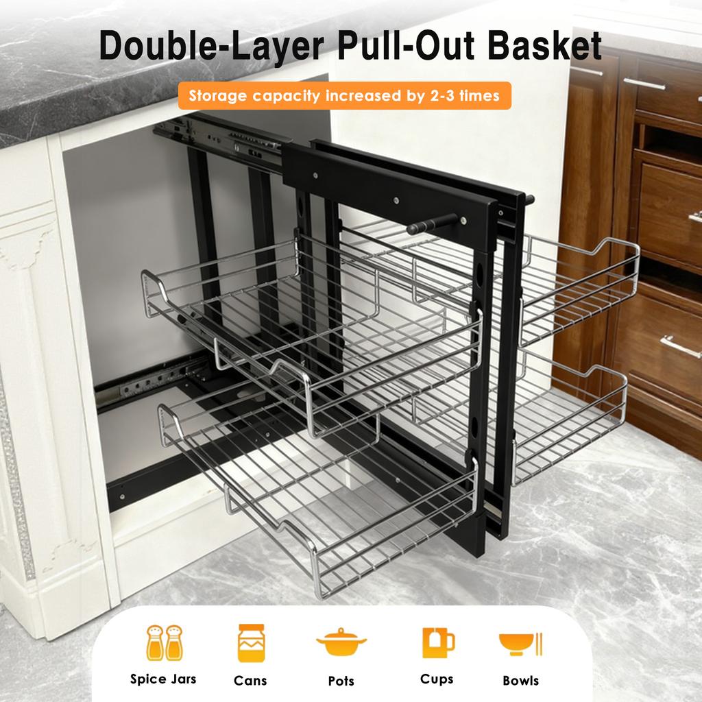 2Tier Opening Blind Corner Pull Out Organizer 4 Shelf Kitchen Cabinet Organizer Slide Out Storage Organizer Basket for Bowls Dis