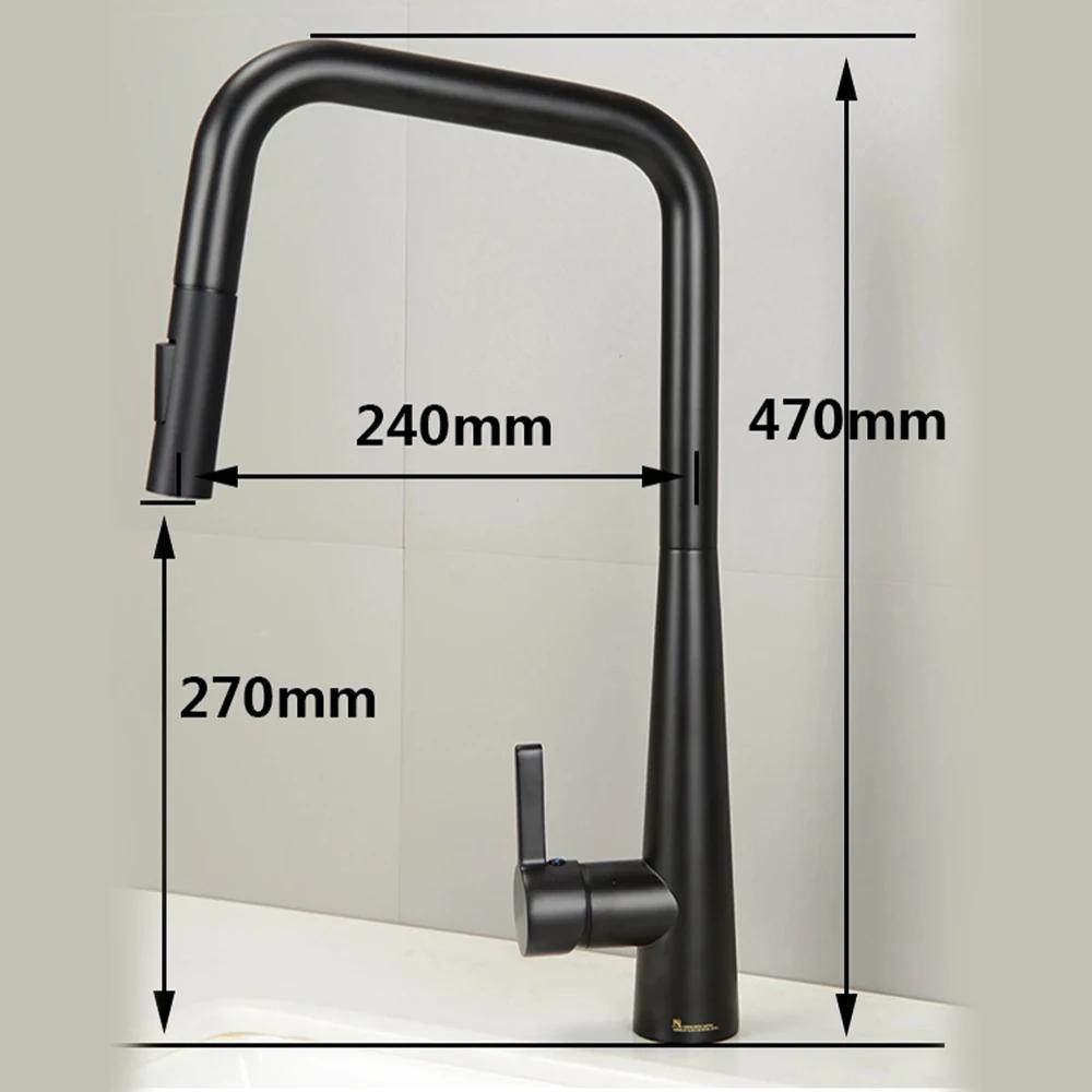 Bagnolux Black Brass Deck Mounted Kitchen Faucet Two Function Single Handle Pull Out Mixer Hot and Cold Water Pull Out Taps