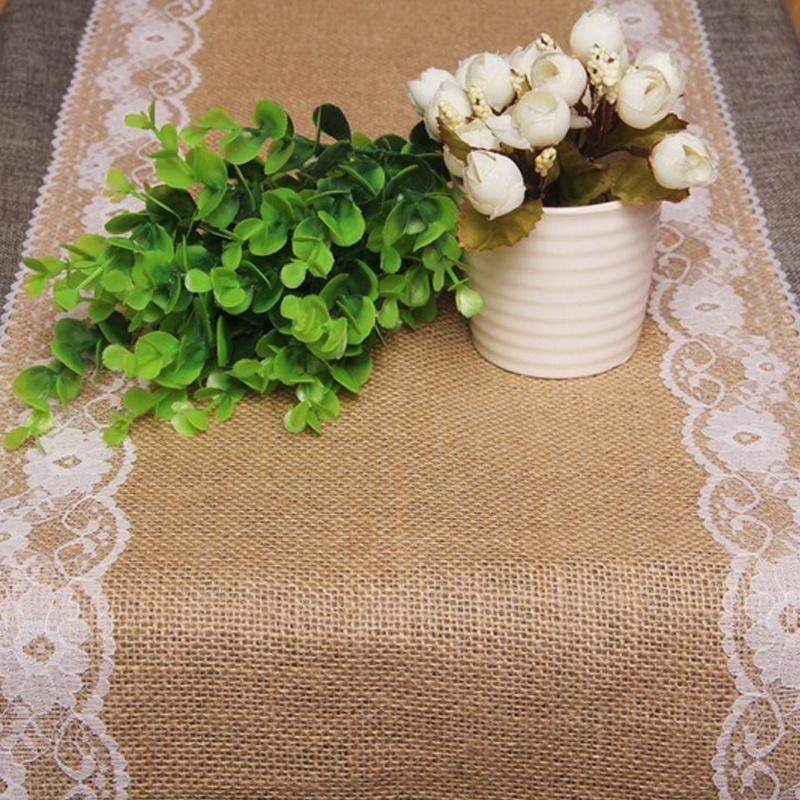 Buy Burlap Table Runner With Lace Wedding Party Decoration 275 cm*30cm
