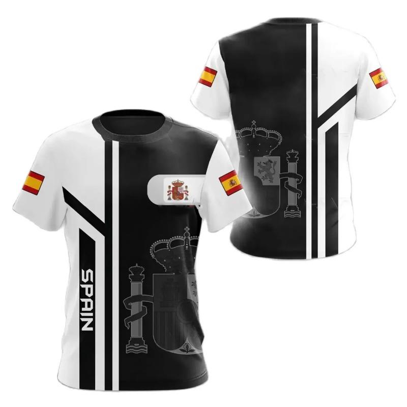 Spain National Emblem Men's Printed T-shirts Spanish Flags Fashion Cool O-Neck Short Sleeve Size Loose Unisex Summer Streetwear