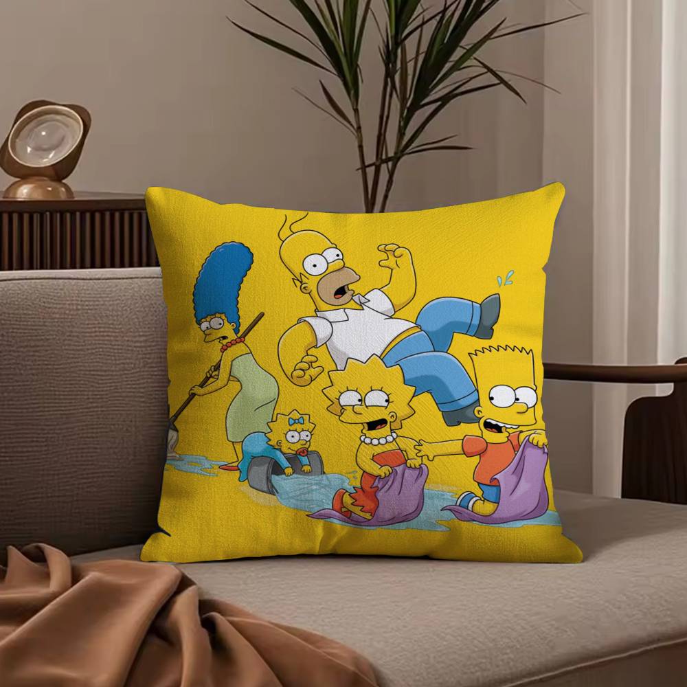Cartoon The S-Simpsons Pillow Case Anti-dustmite Pillowcase Invisible Zipper Silky Short Plush Sofa Cushion Cover