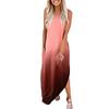 Fashion Women's O-Neck Print Leisure Sleeveless Tank Pocket Casual Dress