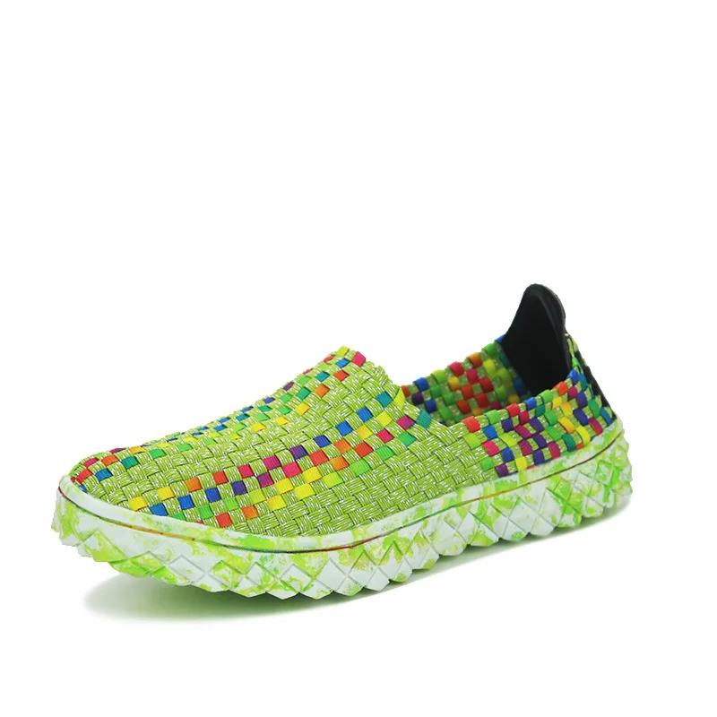Summer Women's Flats Fashion Elastic Band Weave Casual Shoes Slip on Breathable Sneakers Spring Couple Loafers Plus Size 35-44