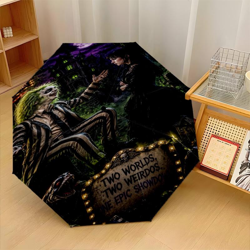 Beetlejuice Lydia Deetz Windproof Auto 8 Rib Folding Umbrella Portable Outdoor Parasol