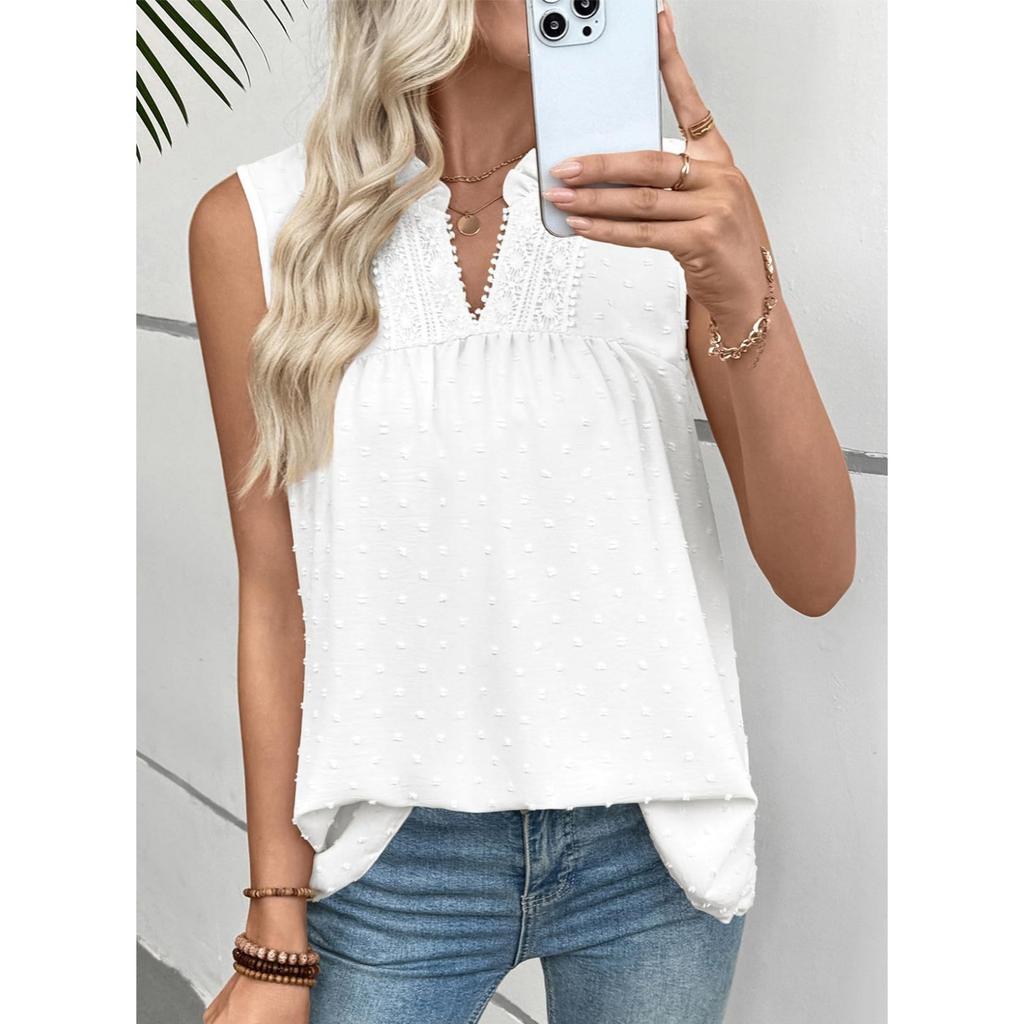 Fashionable Women's Lace Casual Sleeveless Polka Dot Top