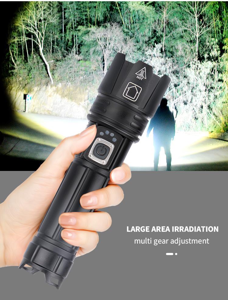 XHP70 High-Brightness LED Flashlight - Aluminum Alloy, Telescopic Zoom, Electric Display, Waterproof, Multifunctional Outdoor Handheld Light