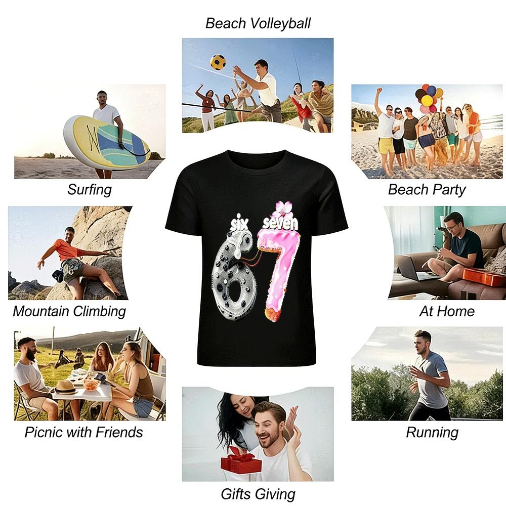 Fun Dessert Print Number 67 Casual Top For Men Women Pure Cotton T-shirt