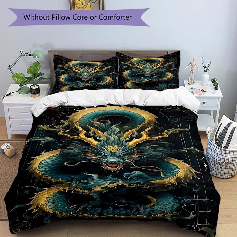 3PCs Dragon Art Design Cover Set, Breathable Fabric(1 Duvet Cover + 2 Pillowcases) (Without Quilt) yy250911196
