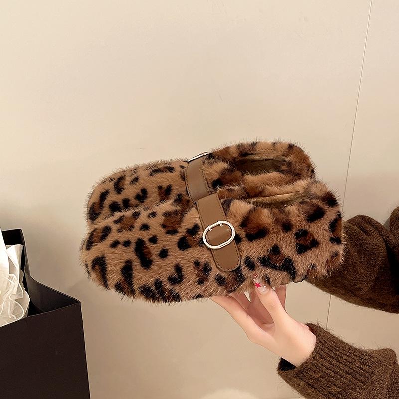 French Fluffy Shoes for Women's Outer Wear 2025 Autumn and Winter New One-pedal Plush Mary Jane Doudou Single Shoes Cotton Shoes