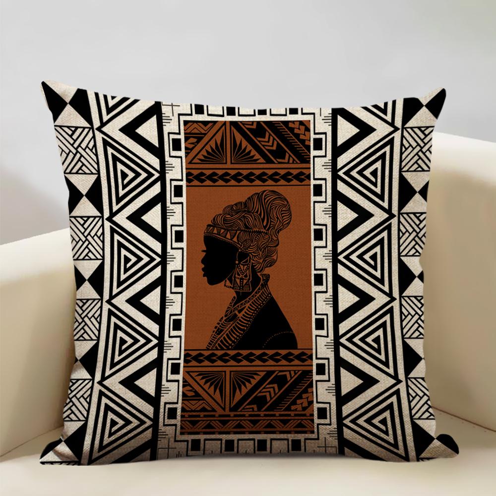 Geometric Cushion Cover Sofa Decorative Pillow Cover Home Living Room Ethnic Art Accessories 45x45cm Linen Double-sided Printing