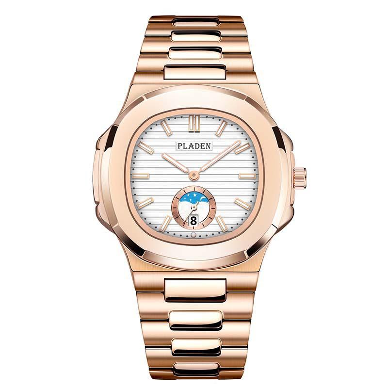 PLADEN Mens Quartz Watch Stainless Steel Waterproof Luminous Casual Sports Wristwatch