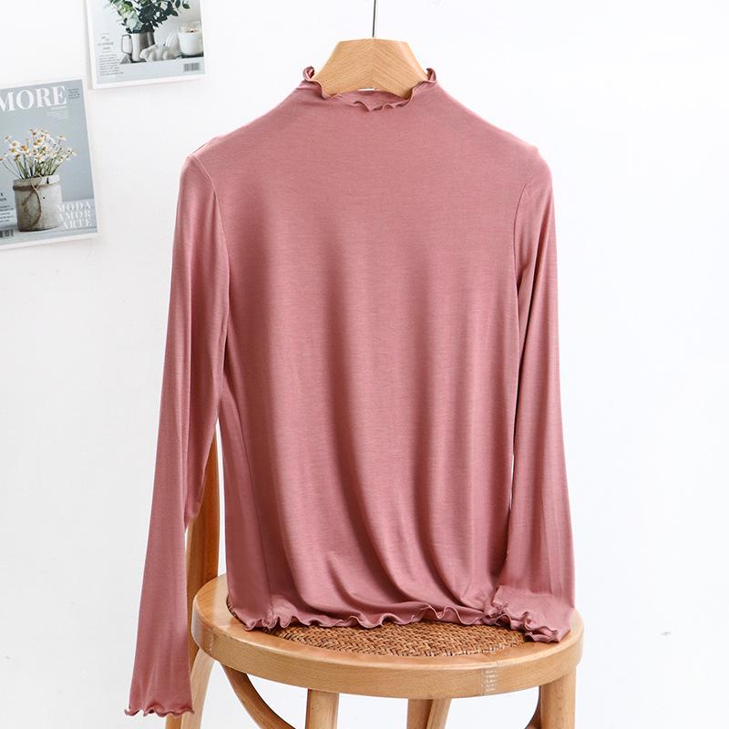 Children's White Modal Long Sleeve T-Shirt with Half-High Collar for Fall/Winter - Girls' Base Layer