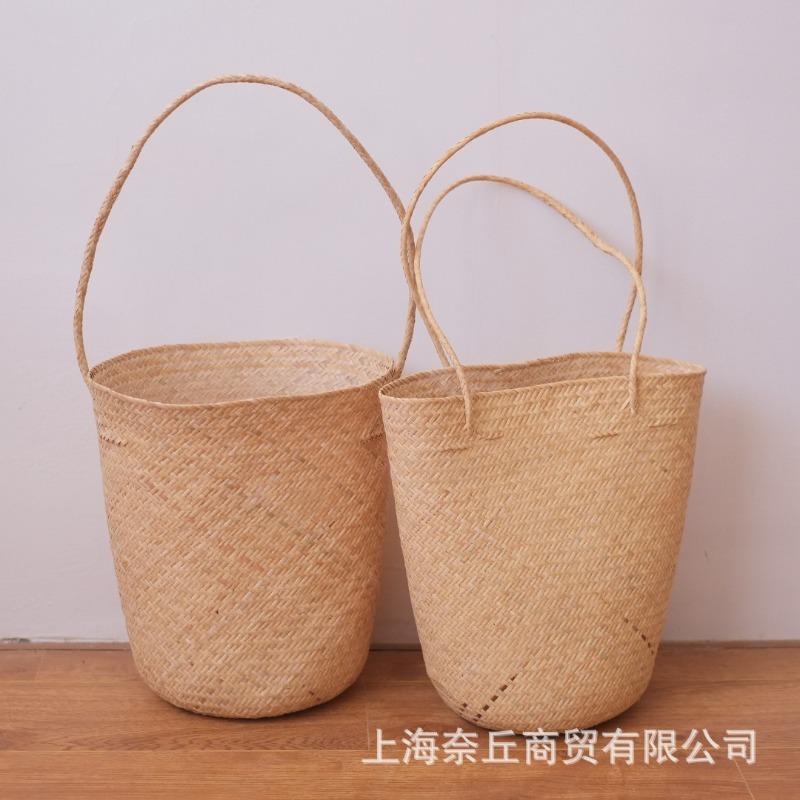 Rattanhaut einzelne Schulter Rattan Gras gewebte Tasche einfache literarische und kreative Retro-Handwerkstasche Urlaubs-Strandtasche