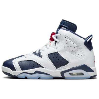 Air 6 Retro GS Olimpiyat 2024 Çocuk Spor Ayakkabı Beyaz Varsity Kırmızısı Gece Mavisi 384665-164
