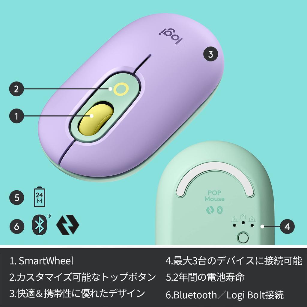 Logitech POP MOUSE M370PL Leise Kabellose Maus, Bluetooth, Logitech Bolt (Vereinheitlichung nicht unterstützt), Beidhändig, Kompatibel mit Windows, Mac, iPad,