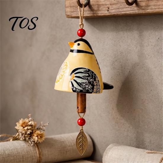 Outdoor Courtyard Accessories Bird Wind Chime with Bell, Hand-Painted Resin Hanging Decoration Bell Decor for Garden Patio Porch, Yard Art Window