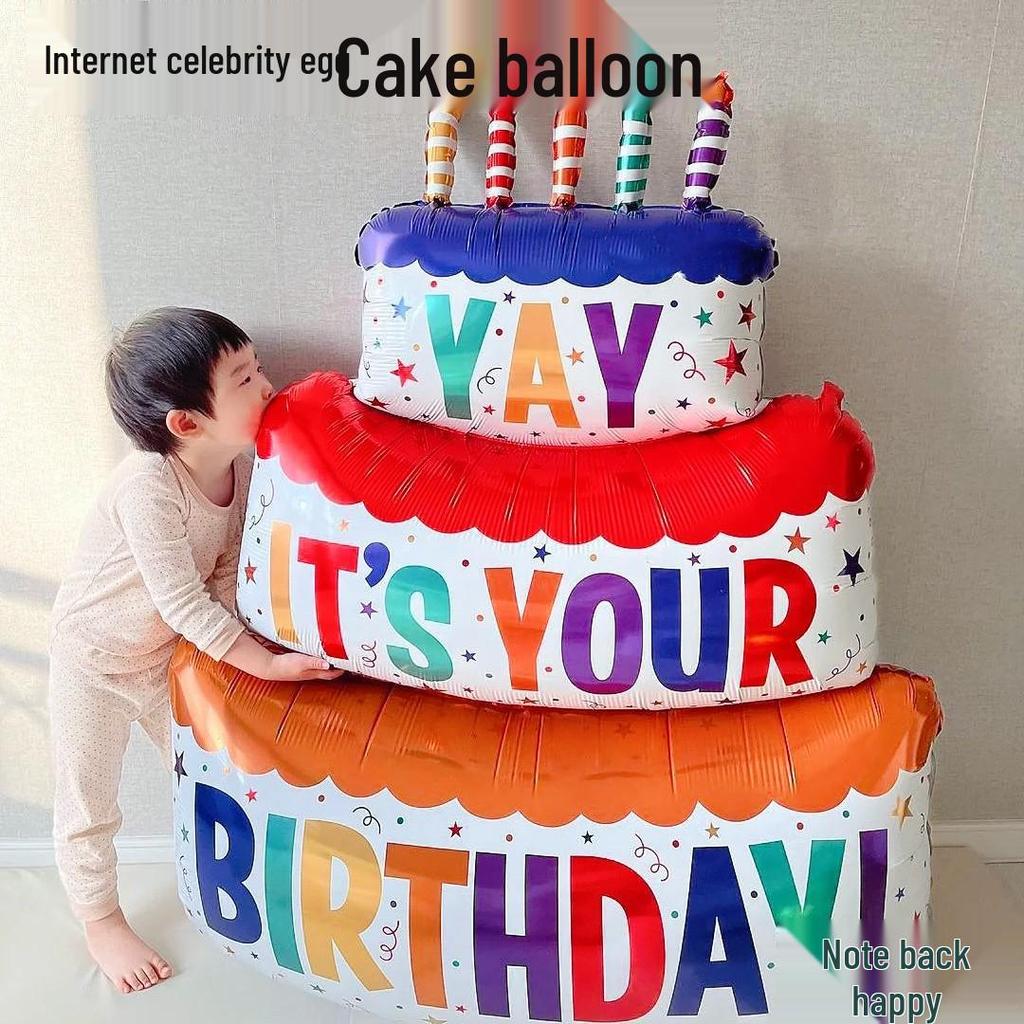 Colorful Large Birthday Cake Foil Balloon for Kids' Party Decoration and Photo Props