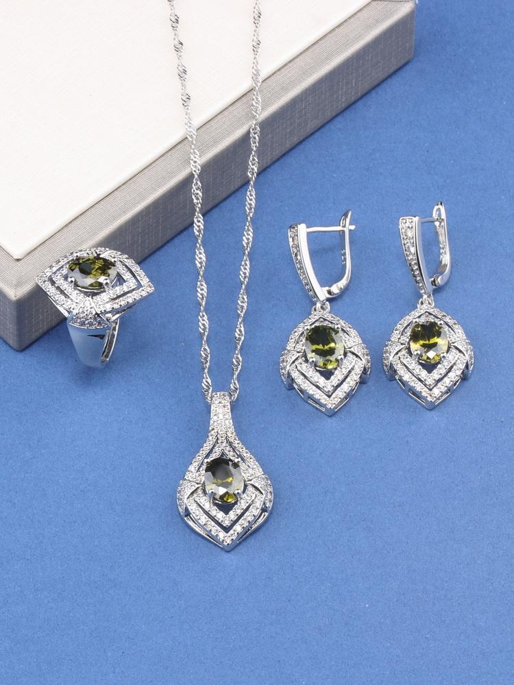 10-Colors Wedding Party Dresses   Luxury Women Jewelry Gift Set Zircon Necklace And Earrings Ring Bridal Costume