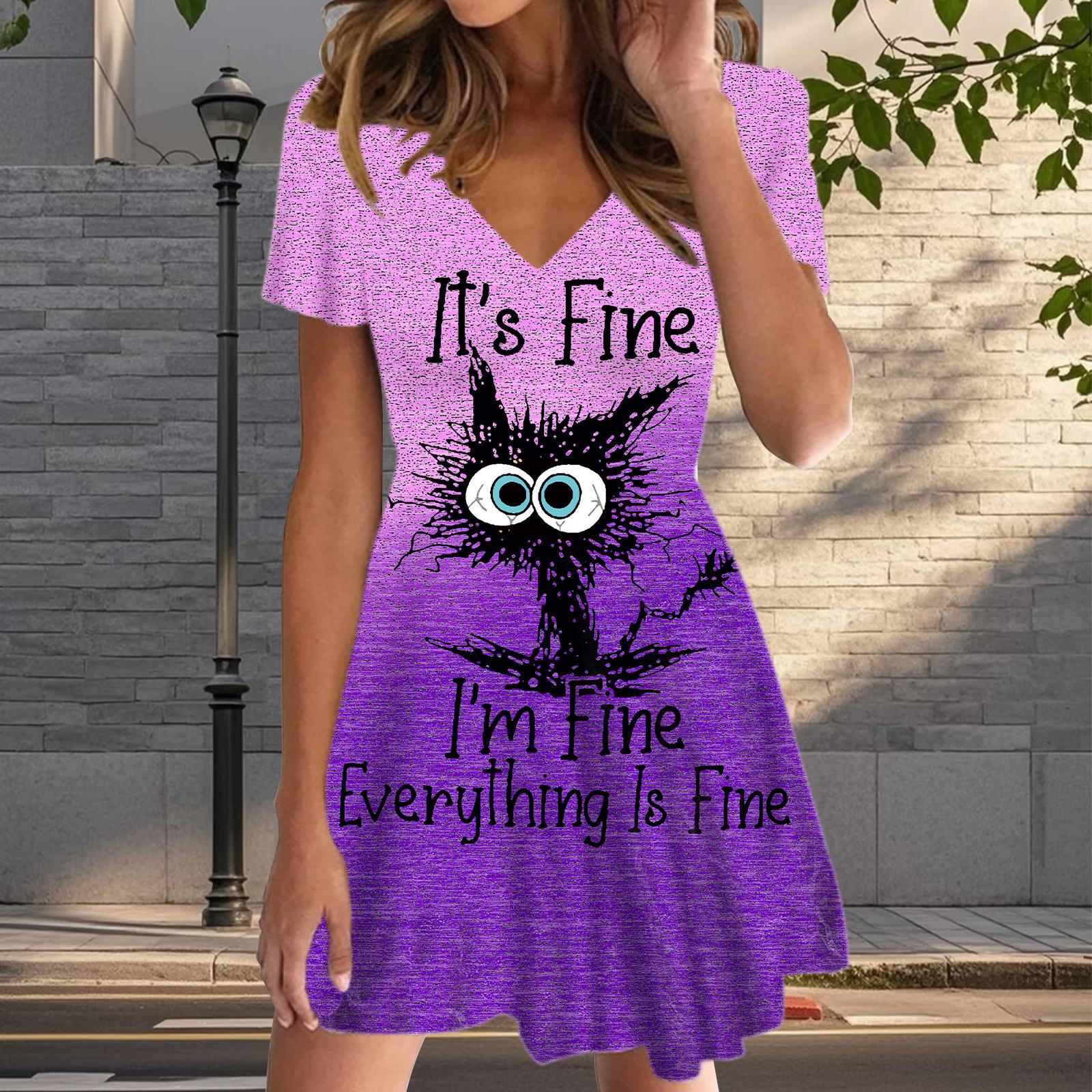 

Летняя мода женские V-образный вырез короткий рукав жареный котенок принтованное платье сексуальные короткие юбки платья 3XL фиолетовый