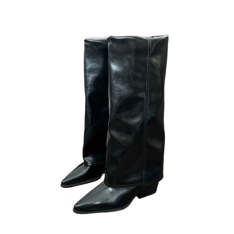 Knee-high Square Heel Modern Boots Spring/autumn Slip-on Female Shoes on Sale 2024 New Pointed Toe High Heel Women's Boots