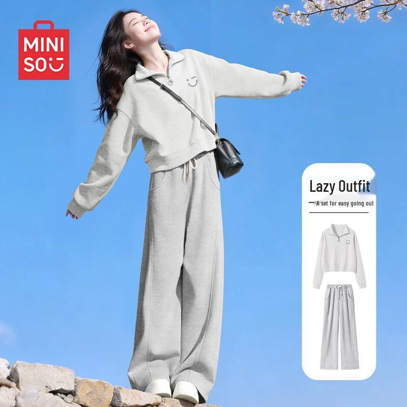 

MINISO Women s 2026 Spring Half-Zip Jacket & Wide-Leg Pants Sportswear Set S