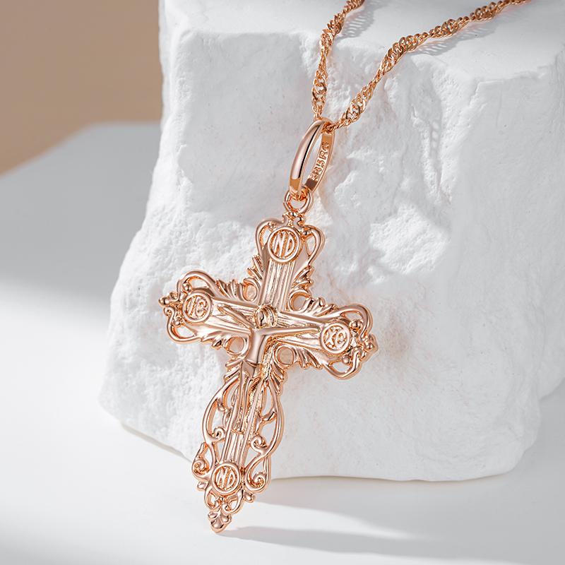 Πολυτελές Κολιέ με Κρεμαστό Σταυρό Χρώματος Ροζ Χρυσού Για Γυναίκες Άνδρες Ορθόδοξη Εκκλησία Ιησούς Γυαλιστερό Γούρι Καθημερινά Λεπτά Κοσμήματα