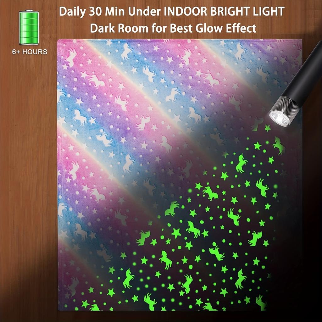 Coperta in Flanella Arcobaleno Unicorno Luminescente Morbida Accogliente Universale per Divano Letto Regalo di Compleanno per Bambini Calda Decorazione per la Casa