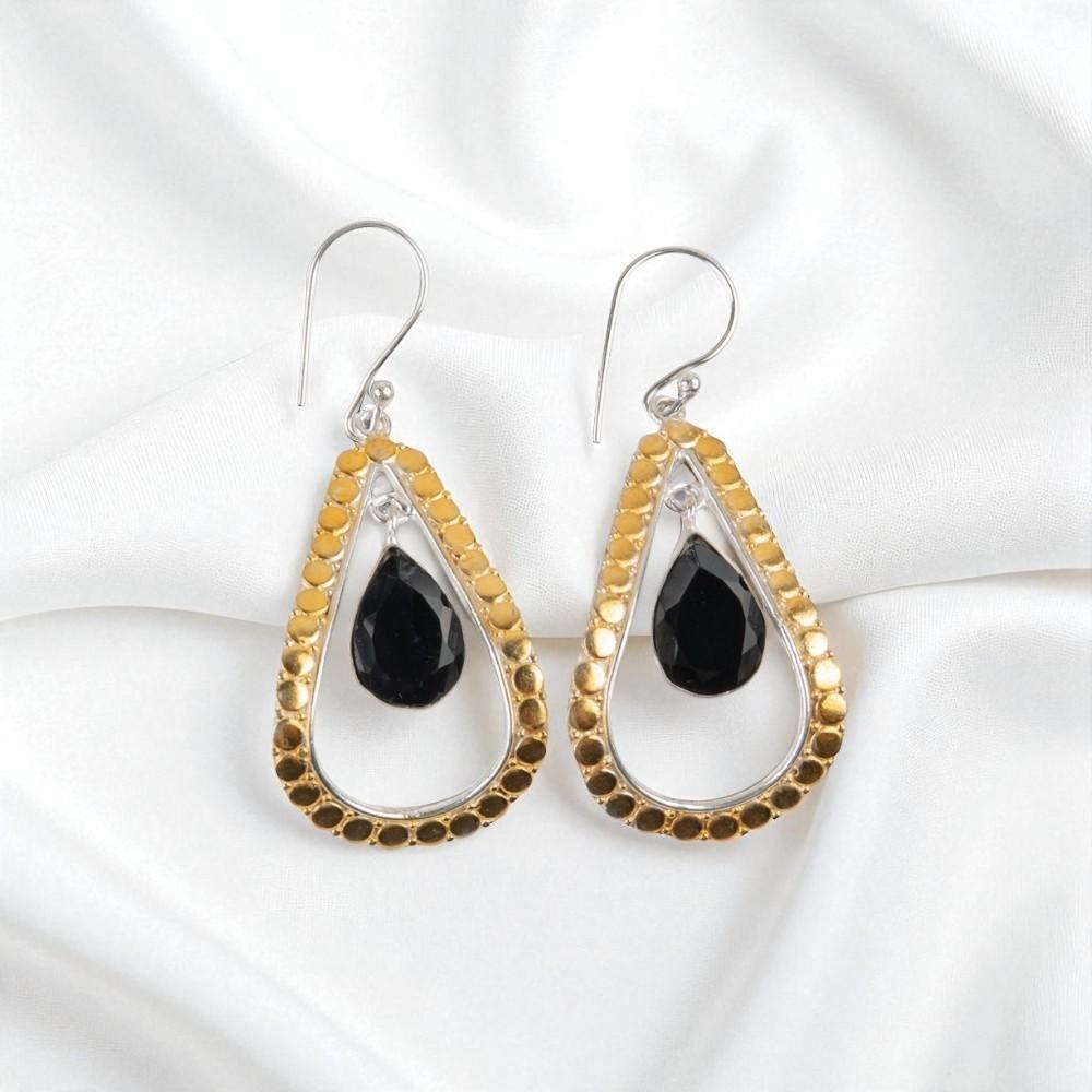 

Natural Black Onyx Gemstone 925 Sterling Silver Jewelry Handmade Earrings 2.27 EE-82-15