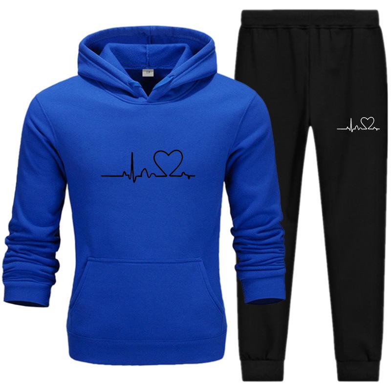 Men's Casual Sports Hoodie Set 2024 with Heart Rate Print