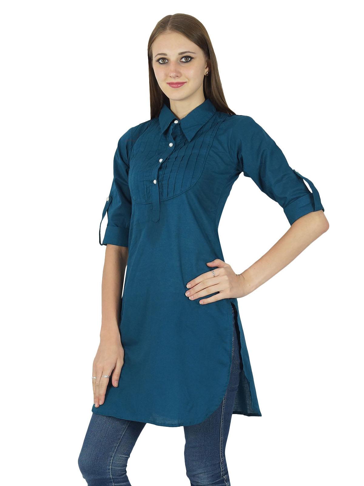 

Casual Top Women Kurti Ethnic Indian Cotton Kurta Tunic Solid Designer Dress 6 чирок синього кольору