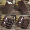VELAJA Pen Case Leather Pencil Case Crazy Horse Leather 4-Pen Storage Handmade Multi-Function Sharpener Core Holder Student ID Pocket Adult