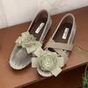 Fashion Elegant Flower Decoration Flat Mary Jane Shoes Women Fashion Round Toe Shallow Cross Tied Casual Shoes Sweet Lolita Dress Shoes