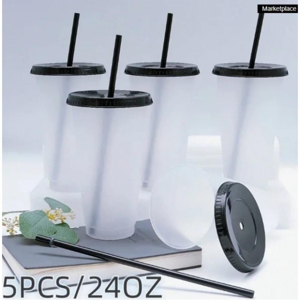 5/10pcs 24oz Tumblers With Lids And Straws Reusable Plastic Cups Iced Coffee Large Water Bottle Party Cold Mug Summer Drinkware
