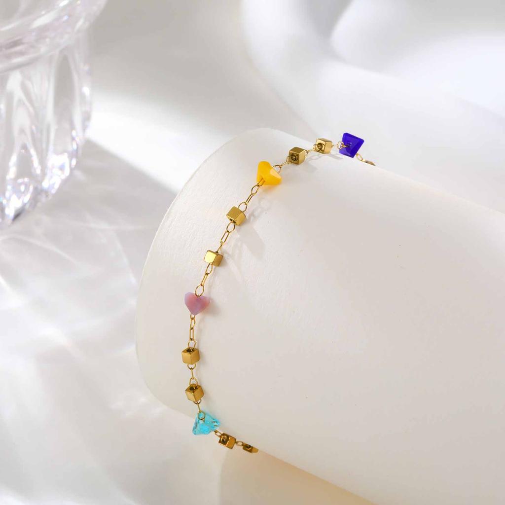 Exotic Irregular Colorful Stone Necklace for Women, Stainless Steel Gold Plated Boho Chain Choker, Aesthetic Jewelry Gift