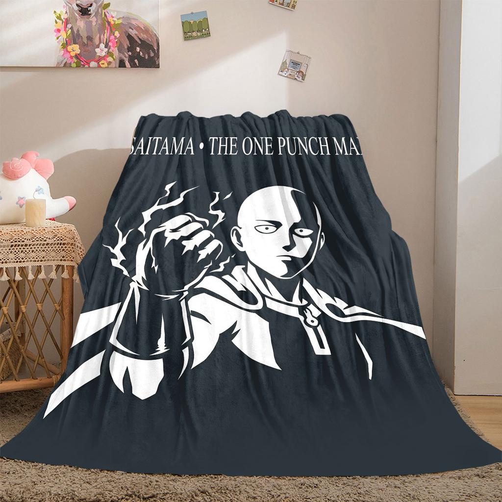 One Punch Man Trendy 2D Print Flannel Blanket, Cartoon Theme for Home Decor, All-season Bed Travel Blanket_LIAN